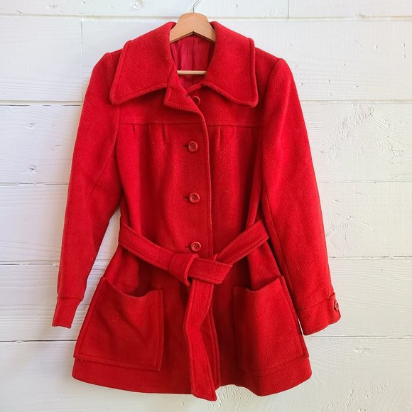 HEWA Vintage Pea Coat - Red - Picture 1 of 2